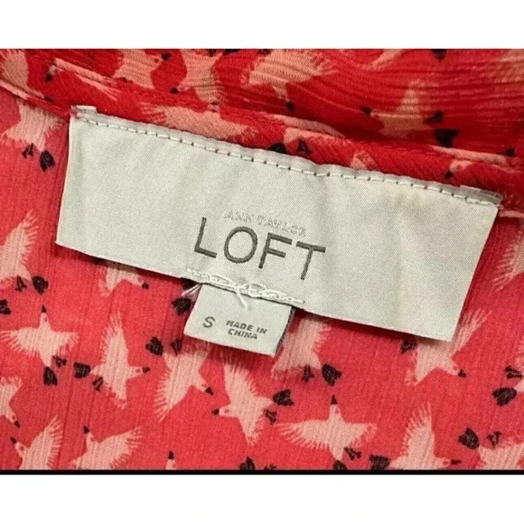 Ann Taylor loft Red bird print peasant blouse short sleeve women’s size small - Picture 4 of 6